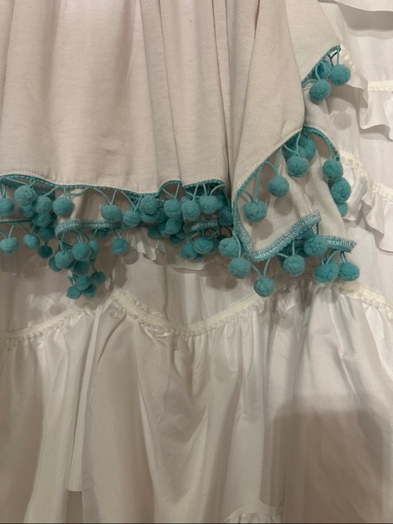 entro White Tank Top with Multicolor Striped Yoke and Turquoise Pom Trim - Picture 2 of 4